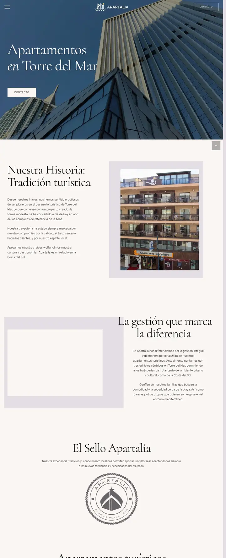 Página web de Apartalia, apartamentos turísticos en Torre del Mar, diseñada por Tu Meta Digital