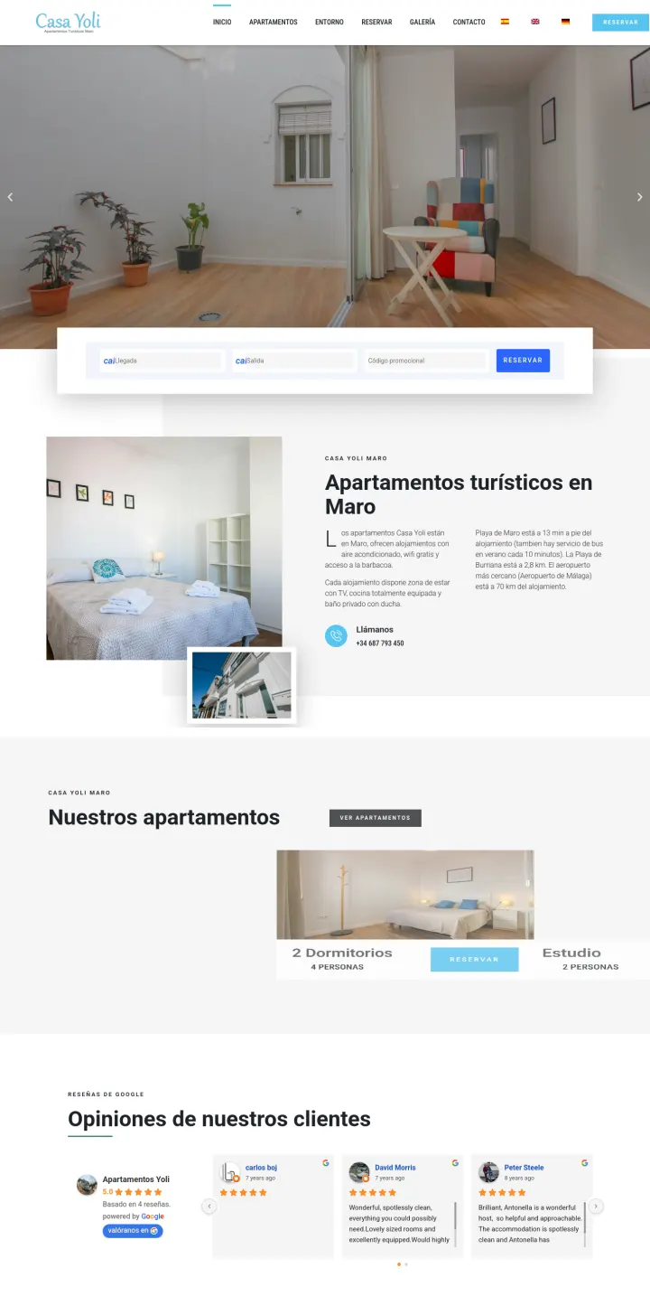 Web de los apartamentos turísticos Casa Yoli en Maro diseñada por Tu Meta Digital