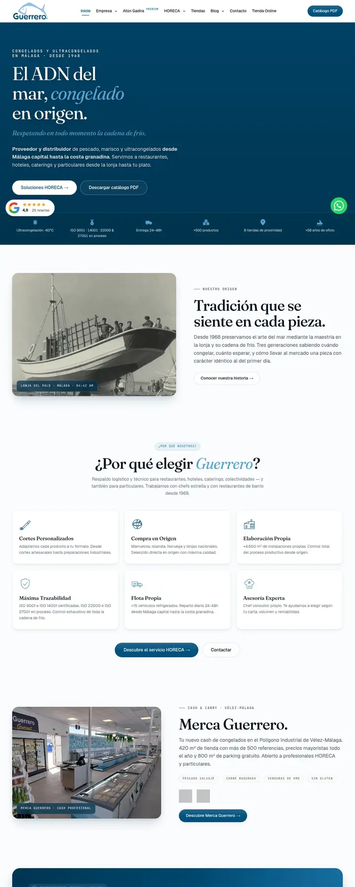 Página web de Pescados y Congelados Guerrero, distribuidor de pescado y congelados, diseñada por Tu Meta Digital