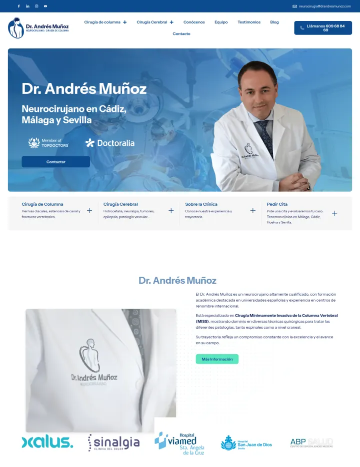 Web del Dr. Andrés Muñoz, neurocirujano en Málaga, Cádiz y Sevilla, cliente de Tu Meta Digital