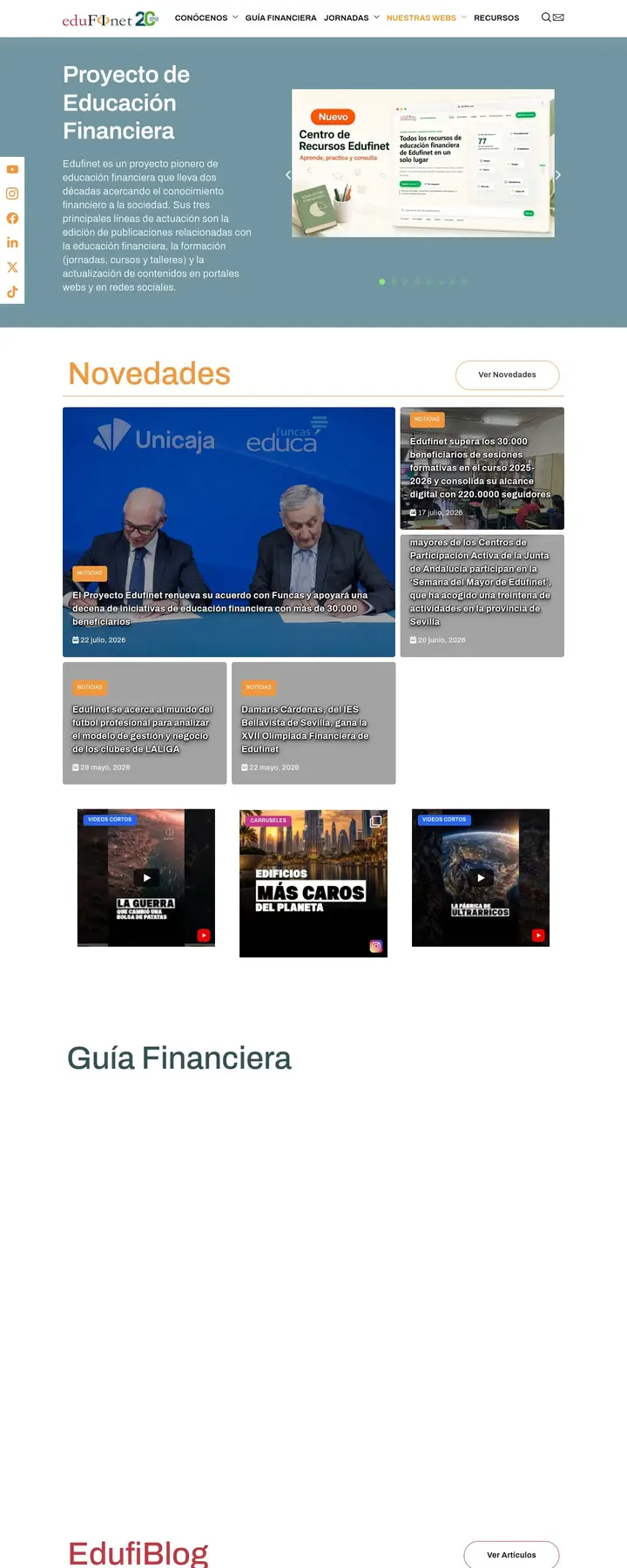 Web de Edufinet, proyecto de educación financiera, desarrollada por Tu Meta Digital