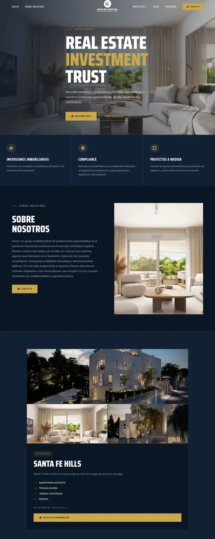 Página web de Oyster Capital, inversión inmobiliaria, diseñada por Tu Meta Digital
