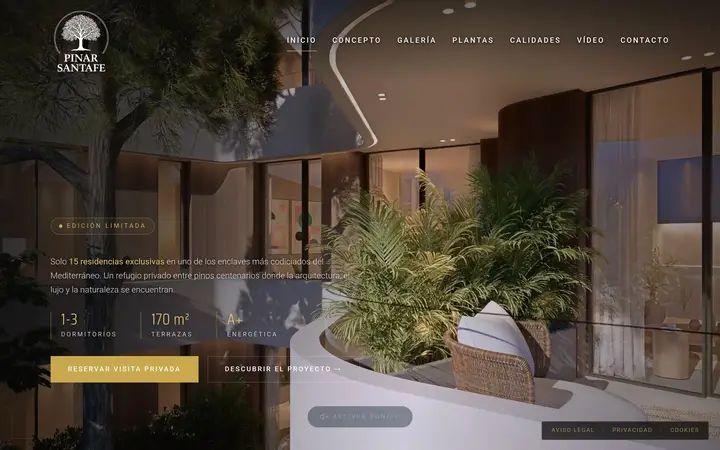 Página web de Pinar de Santa Fe, residencias exclusivas en la Costa del Sol, diseñada por Tu Meta Digital