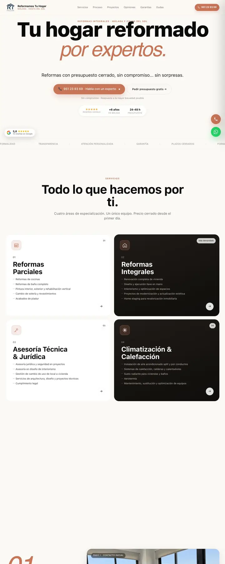 Página web de Reformamos Tu Hogar, empresa de reformas integrales en Málaga, diseñada por Tu Meta Digital