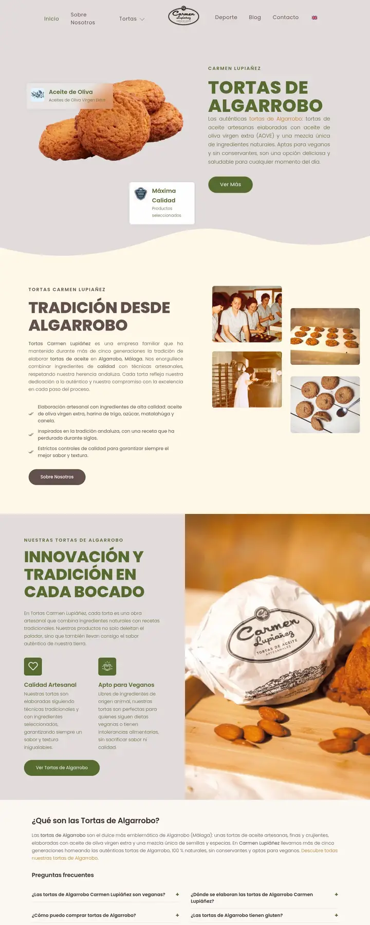 Página web de Tortas Carmen Lupiañez, tortas de aceite artesanas de Algarrobo, diseñada por Tu Meta Digital